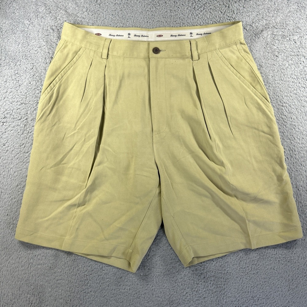 Tommy Bahama Shorts Mens 35 Tan Khaki 100% Silk Pleated Relax Chino Y2K